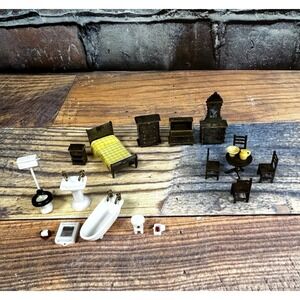 Vintage Mini Dollhouse Furniture Shackman Sets Tiny Scenes 1:48 Size Lot 1977